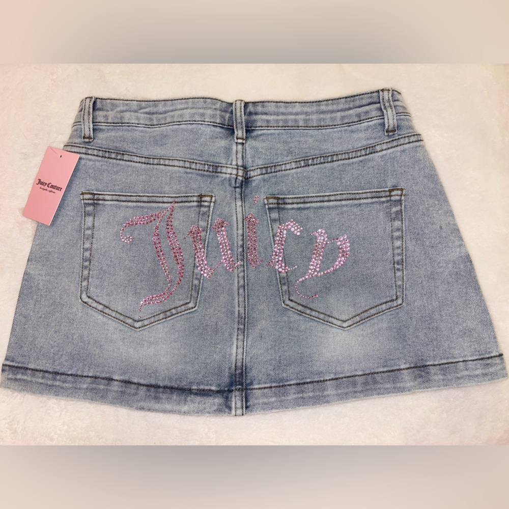 NWT juicy couture jean skirt with pink rhinestone logo